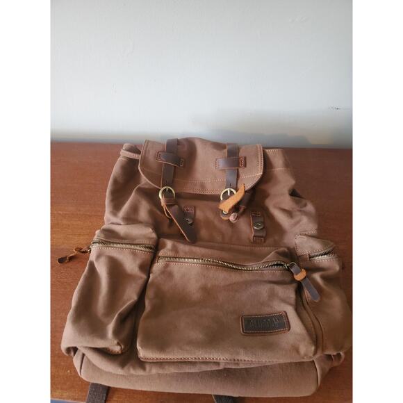 Vintage Backpack Leather Trim Casual Bookbag Men Women Laptop Travel Rucksack